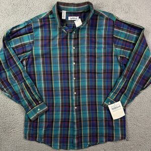 VTG Saddlebrook Shirt Mens Plaid Long Sleeve Western Green Blue‎ Shirt 90s Sz L